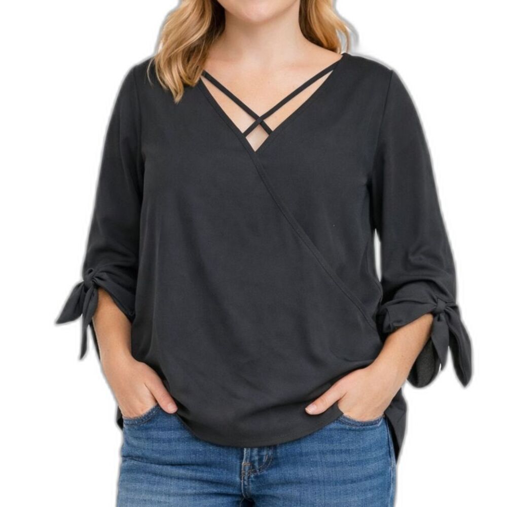 Bold Elements Women’s Tie Sleeve Faux Wrap Blouse | Size Small